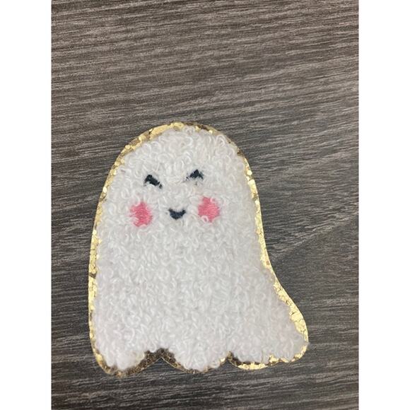 New! White & Gold GHOST Patch & Necklace - Halloween Two Piece Set - Picture 3 of 8